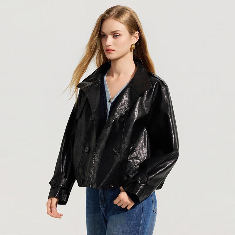Ta Tu Women's Loose-fit Stand Collar Short PU Leather Jacket
