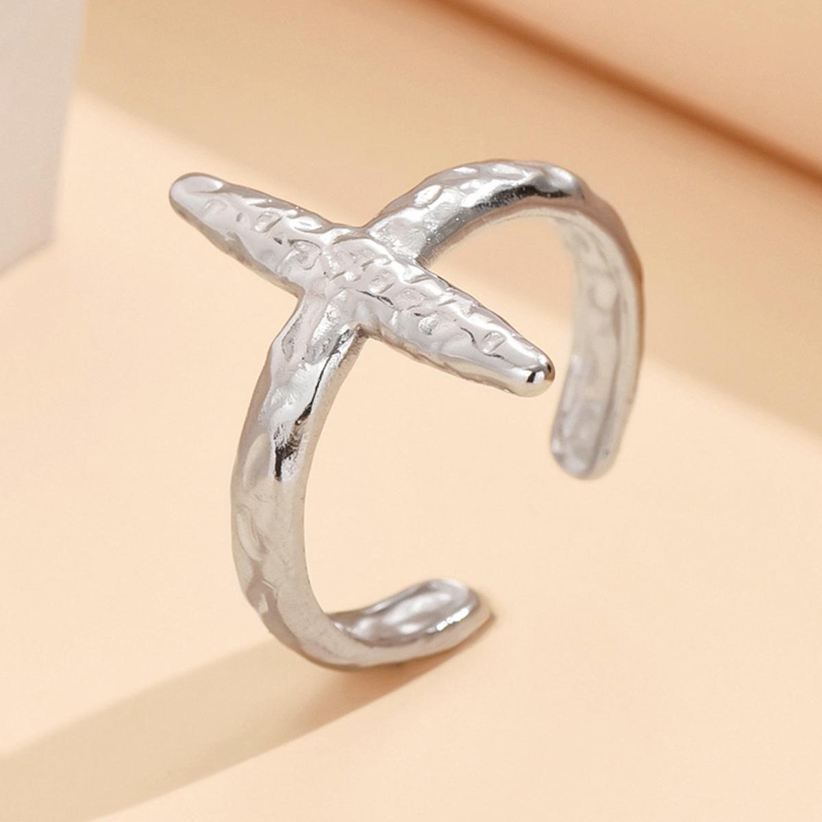 Retro Hammered Cross Adjustable Gold-Plated Stainless Steel Women s Ring - Non-Fading Jewelry