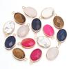 2 Pcs Natural Stone Charms Gold Edge Oval Shape Pendant for Jewelry Making Accessories DIY Necklace Bracelet Earring Supplies