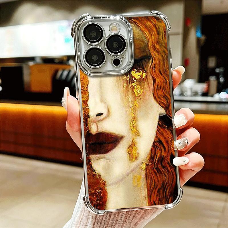 

Kiss By Gustav Klimt Art Plating Phone Case For Iphone 16 17 Pro Max Air 16E 14 15 Plus 12 13 Mini Anti-Fall Airabag Cover iPhone 12
