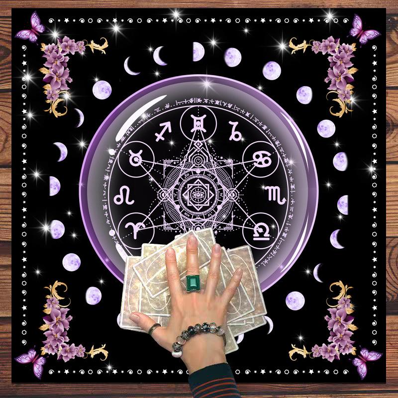 Tarot Card Cloth Tarot Reading Cloth Moonlight Flower Altar Card Mat Witchcraft Astrology Tablecloth Pad Divination Supplies 50x50cm