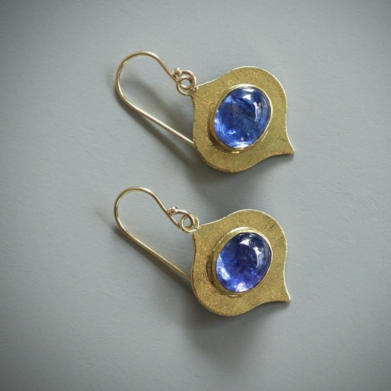 Jianjie Dainty Classic Blue Stone Inlay Women's Pendant Earrings Banquet Party Gifts Vintage Ear Jewelry  Trend