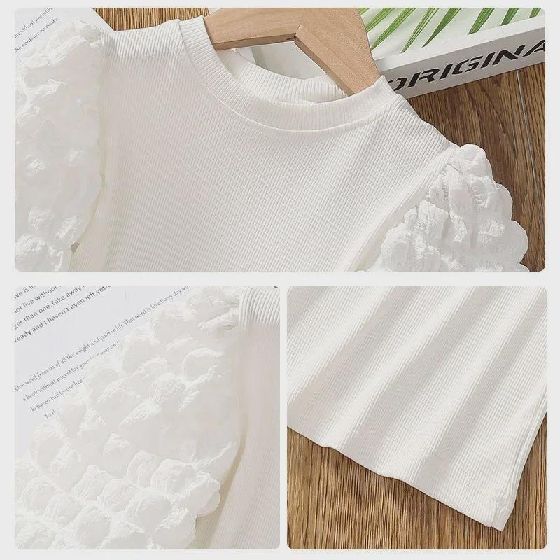 Girls' Thickened Puff Sleeve Long-Sleeve T-Shirt, Half-High Collar, Spring/Autumn 2024, Baby & Toddler Top