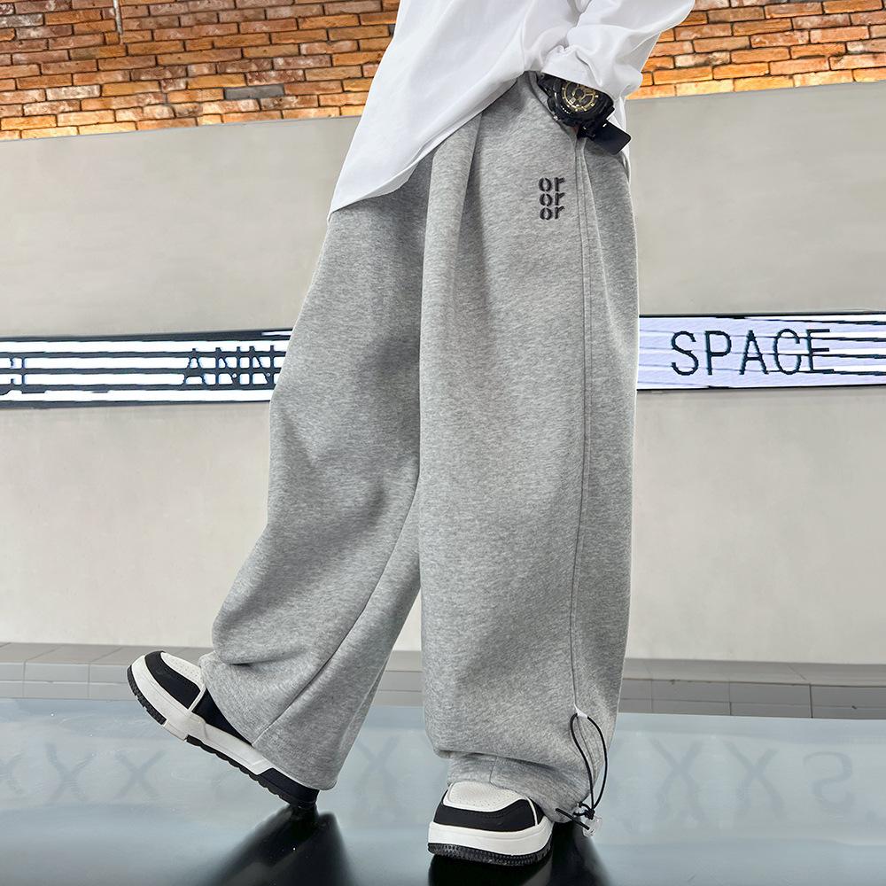 Boys Spring Autumn Loose-fit Bell Bottom Casual Pants Collection Trendy Cross-border Trousers for Big Kids