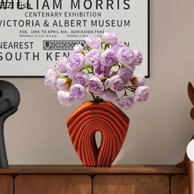 Creative StackedCeramic Vase Modern Geometric Plant Pots Table Decoration Flowers Arrangement Floral Vases Room Aesthetic Decor