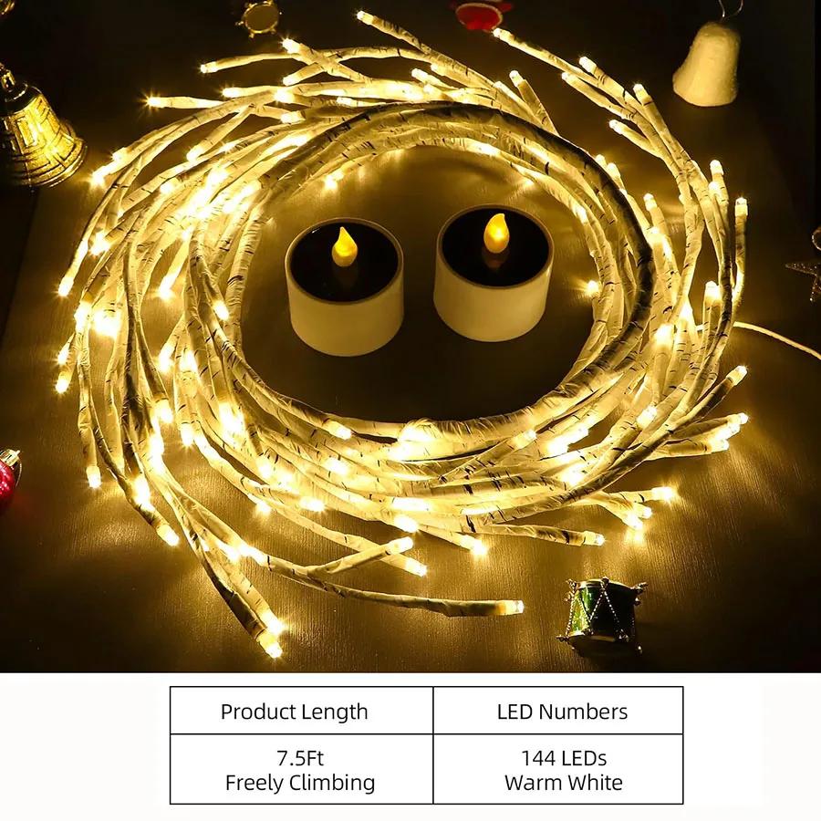 144LED White Enchanted Willow Vine Light 8 Modes Lighted Willow Vine Light Artificial Plant Birch Tree Branches Tree Fairy Light