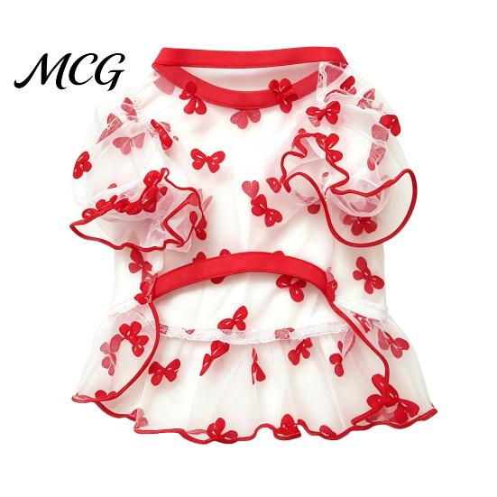 Bow Pattern Pet Dress Sheer Mesh Dog Dress, Ruffled Cute Bowknot Loose Puff Sleeve Sleeve, Breathable Summer Outfit for Small Dogs