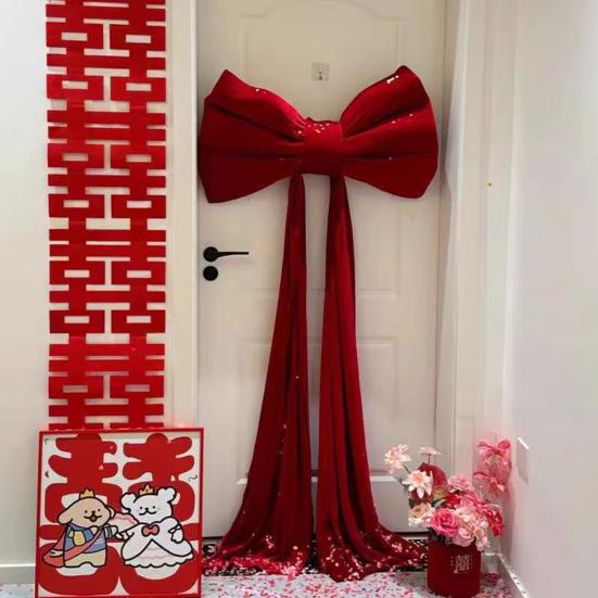 Extra Nagy Piros Bársony Masni Piros Bársony Csokornyakkendő Karácsonyi Dísz Arany Metál Szállal Fa Girland Ünnepi Dekoráció