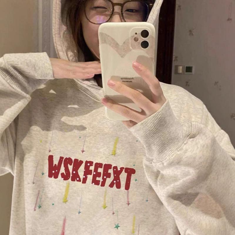 Autumn Winter Hooded Loose Casual Sweatshirt Women Vintage Harajuku Pullover Hoodies Ladies Comfortable Top