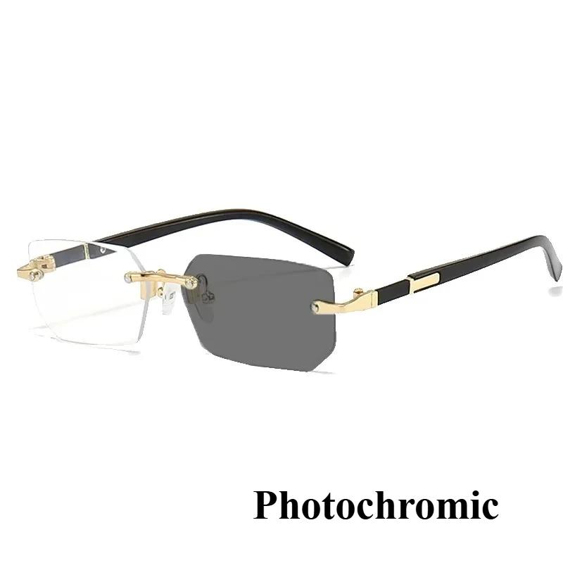 Fashionable Rimless Photochromic Presbyopia Glasses Outdoor Driving Protective Glasses Men Women High-Definition Reading Glasses