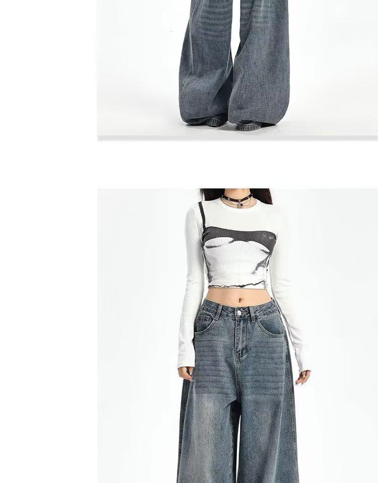 Wide-Leg American Style Retro Jeans for Women - Spring/Autumn 2026 Collection - Relaxed Fit, Baggy, and Floor-Length