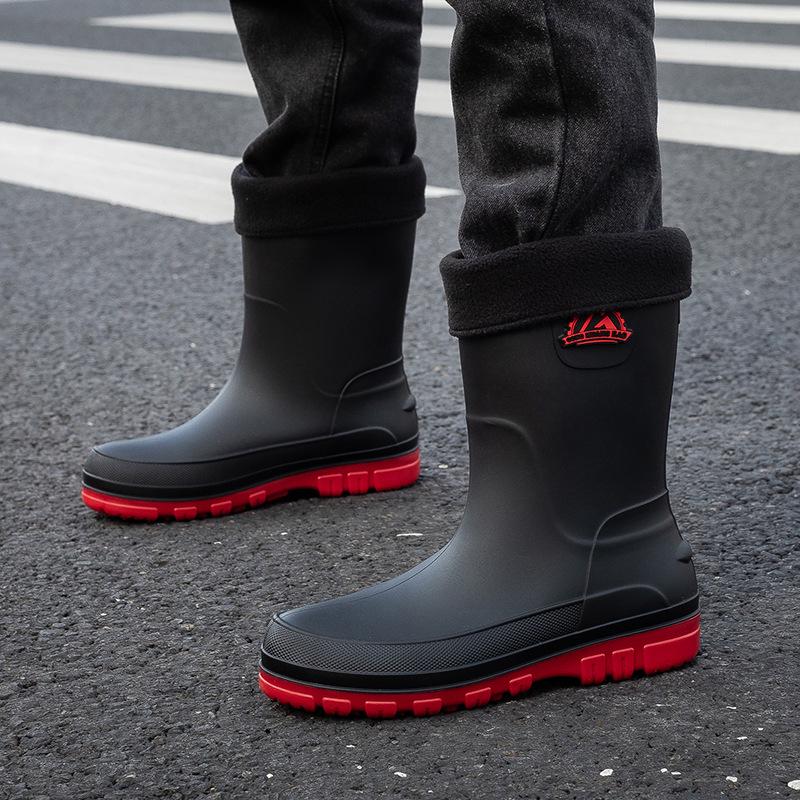 Men's Waterproof Mid-Calf Non-Slip Rain Boots: Korean Style Fashion Rubber Slip-On