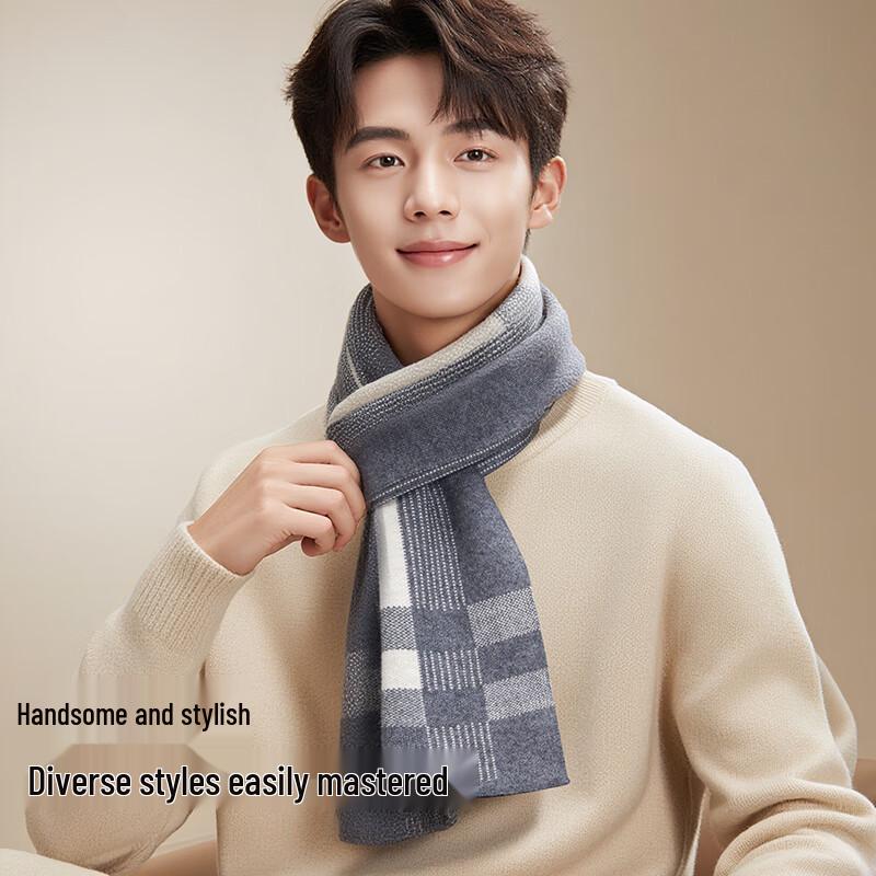 Mao Ren Men's Plaid Wool Blend Winter Scarf