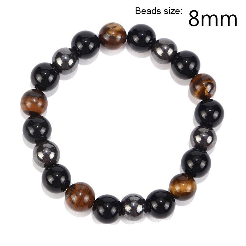 Perlenarmband Naturstein Schwarzer Obsidian Hämatit Dreifachschutzarmband Verstellbares Tigerauge-Armband für Herren Damen