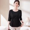 Chic Women's 2025 Slim Fit Pleated T-Shirt: Round Neck, Flattering Waist, Summer Style