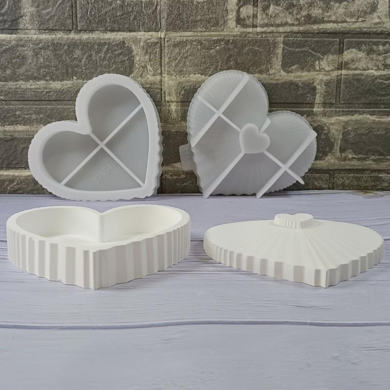 2Pcs Silicone Heart Striped Storage Box Mould Set for Resin Craft Soap Making Decorative Container Projects Supplies