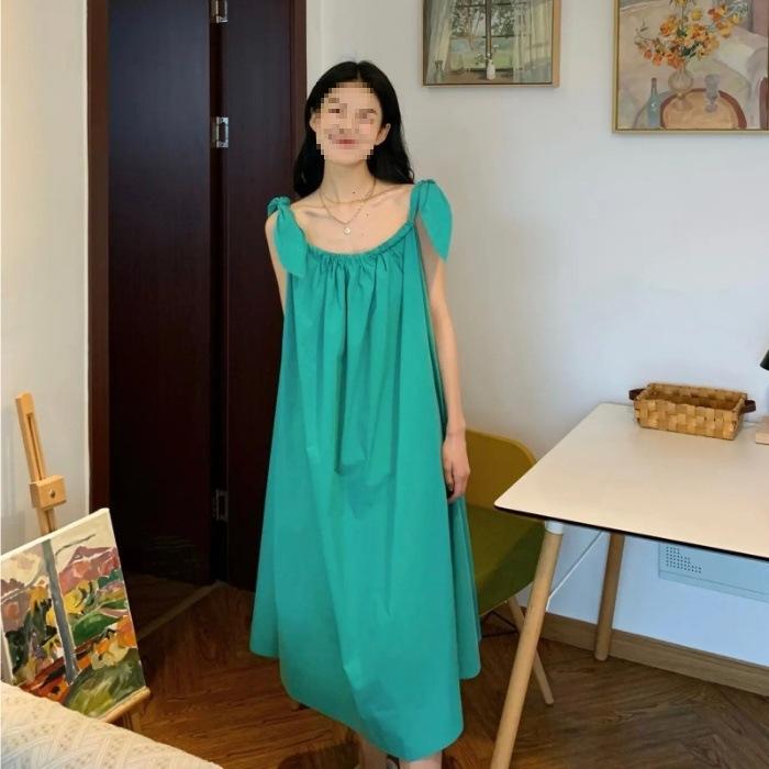 Lace-up Off-the-shoulder Suspender Dress Women's Summer Gentle Design Sense Vacation Seaside Beach Vest Long Dress Fashion Trend