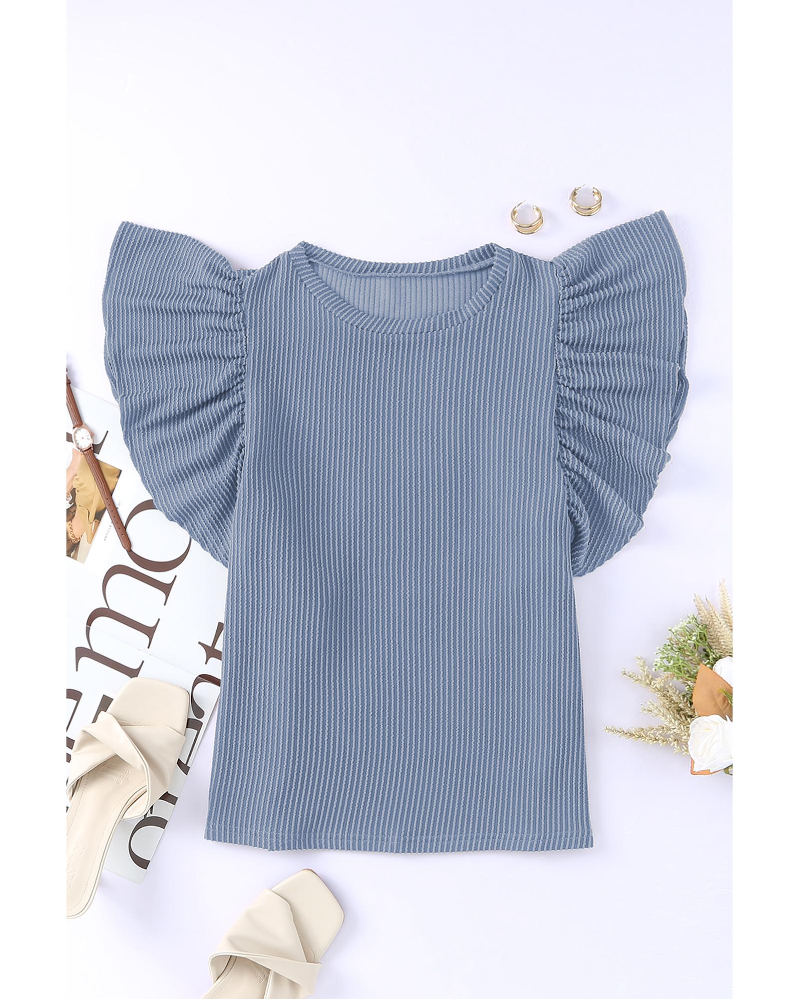 

Azura Exchange Ribbed Knit Ruffled Short Sleeve T Shirt XL небесно-голубой