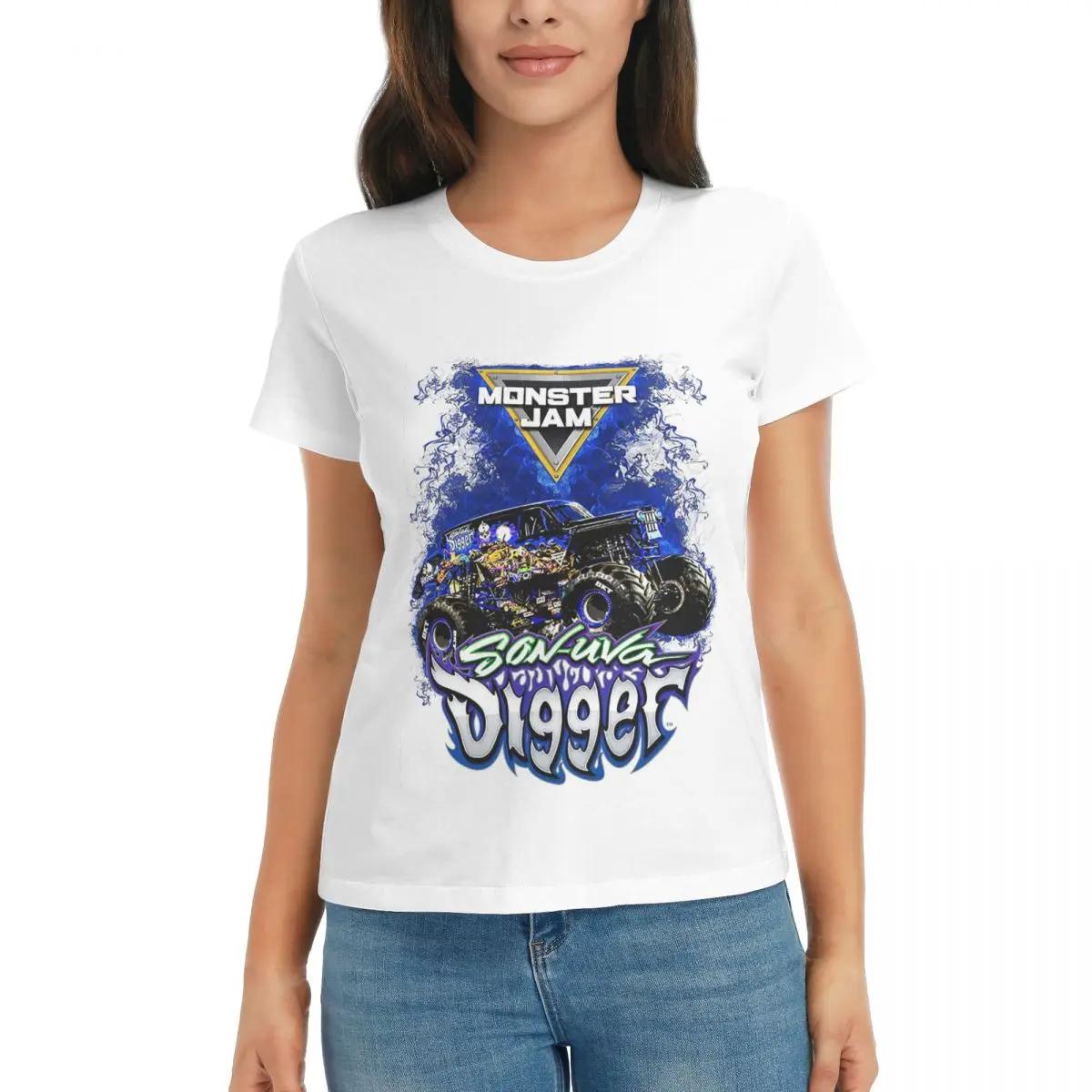 

Женская футболка Классический узор Грузовик Monster Jam Летняя с коротким рукавом Круглый вырез Хлопковые футболки Одежда Топы Уличная одежда S