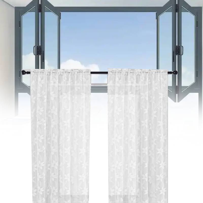 Lace White Floral Sheer Curtains For Daily Bedroom Kitchen Decoration Set 2 Of