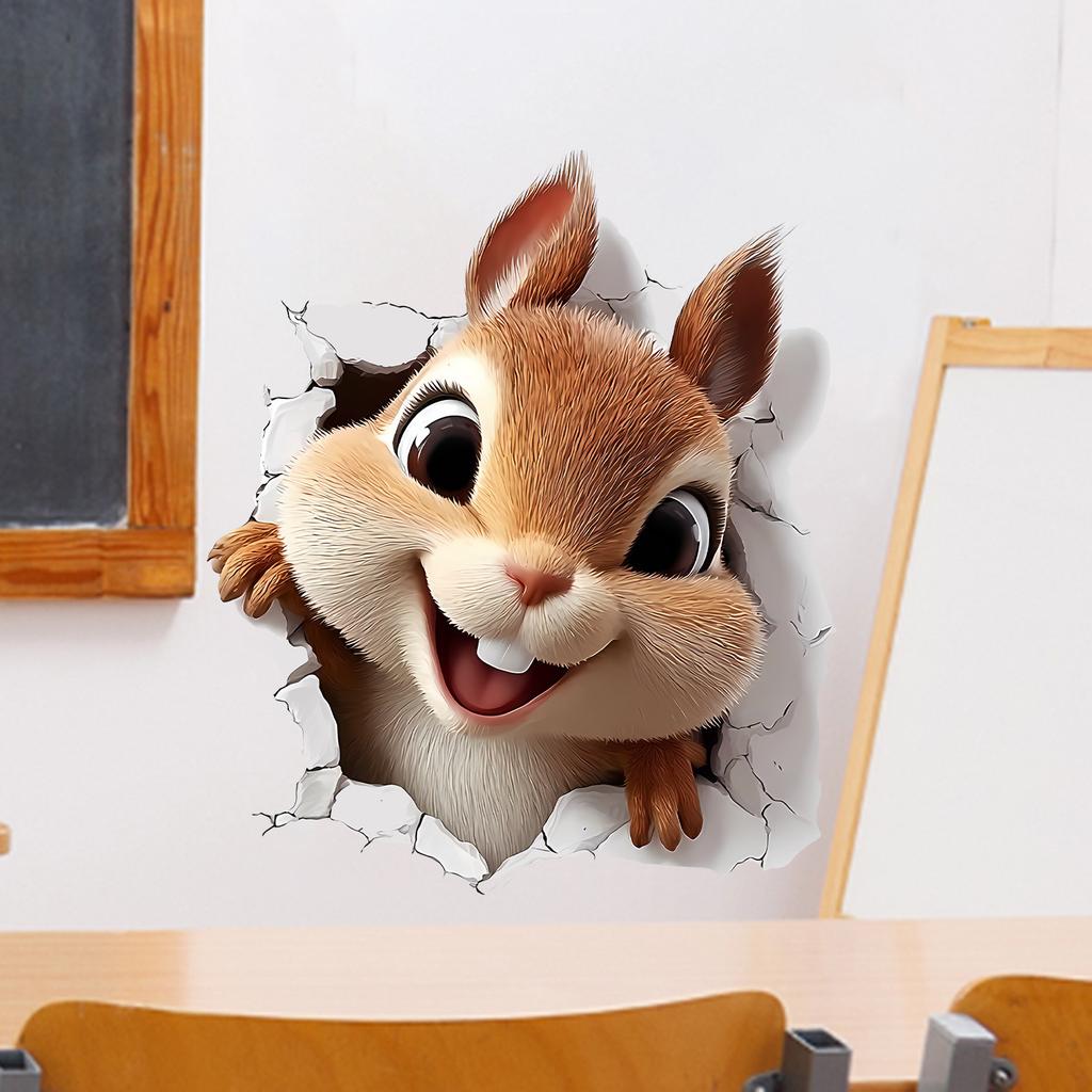 3D Breaking Wall Squirrel Wall Sticker Self-Adhesive Removable for Kids Room Living Room Home Decor