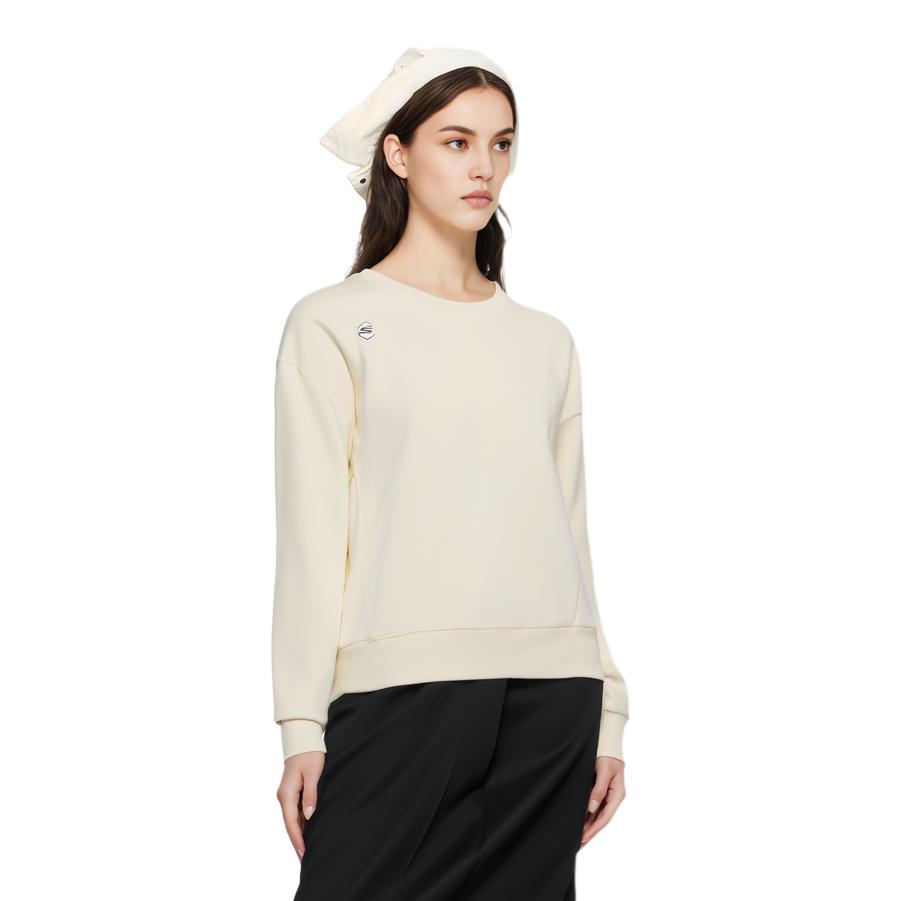 Skechers Solid Color Round Neck Pullover Knit Sweatshirt Women sweatshirt Lotus-White P124W004-02SB