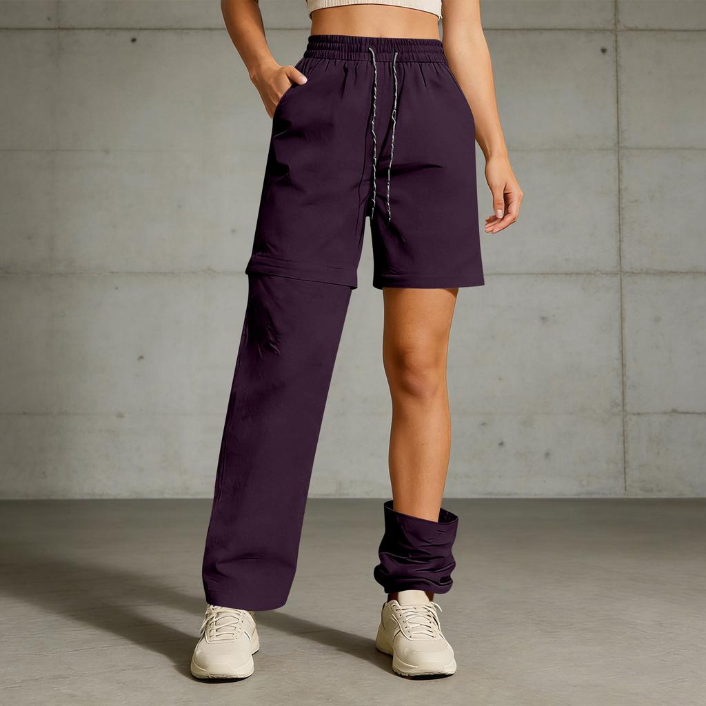 Women's Loose Fit Straight Leg Cargo Pants with Adjustable Drawstring Waist and Detachable Design Casual Workwear Trousers