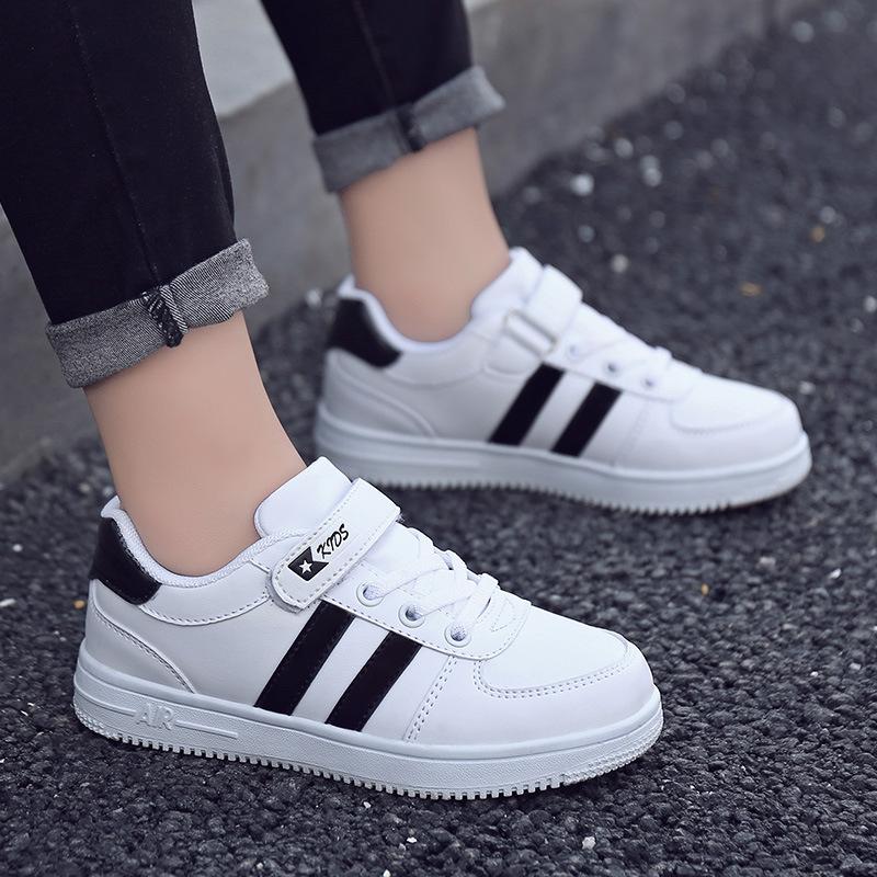 Students Children Little White Shoes Boys Flat Sneakers Girls Elementary School Leather Running Shoes Medium Older Children Board Shoes