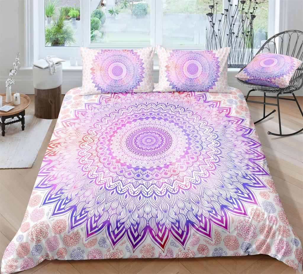 Sada povlečení s potiskem 3D Bohemian Mandala Povlečení Měkký povlak na polštář Povlečení na polštář 2 nebo 3 v plné velikosti Domácí dekorace