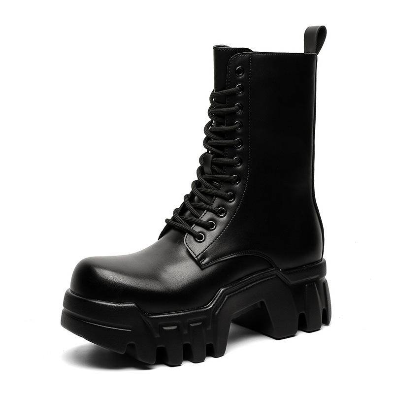 men fashion stage nightclub high motorcycle boots designer platform shoes cowboy original leather boot cool long botas masculina