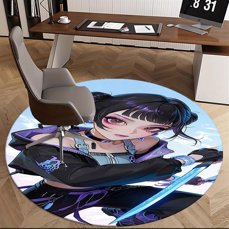 1pc Anime Design Round Carpet - Office Chair Mat, Non-Slip Rug for Home Decor, Gaming Room