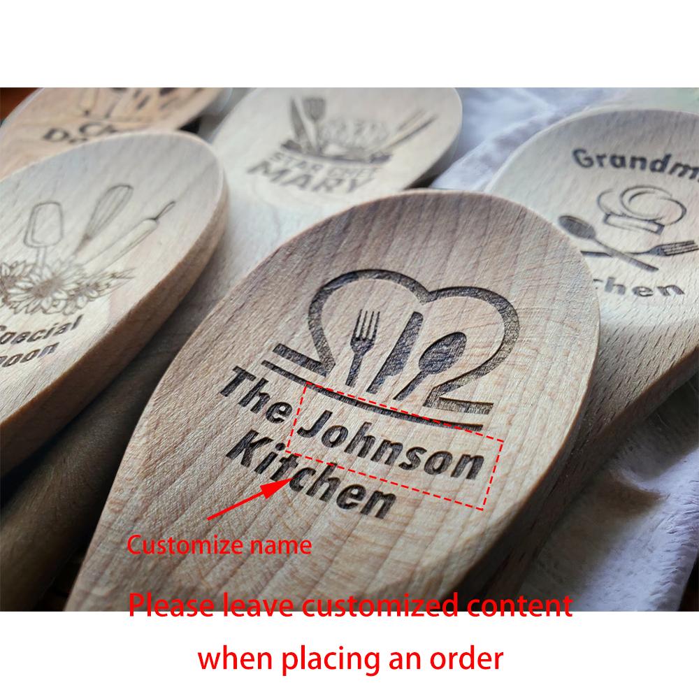 Custom Engraved Wooden Spoon Baking Cooking Supplies Kitchen Mixing Spoon Birthday Housewarming Kitchen Decor Mom Chefs Gift