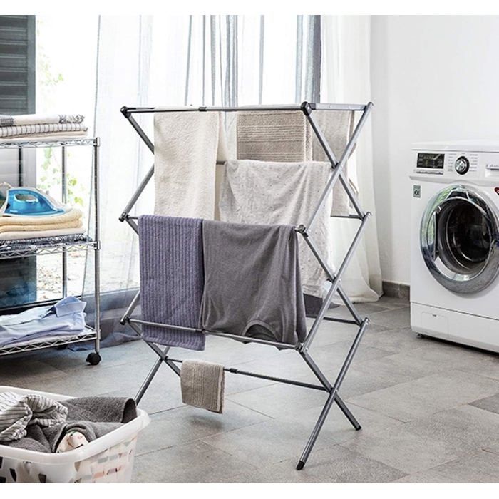 Séchoir à Linge d'intérieur Pliable - Etendoir à Linge Pliable et Extensible Métallique - 3 Hauteurs - 11 Barres - Résistant à l'eau