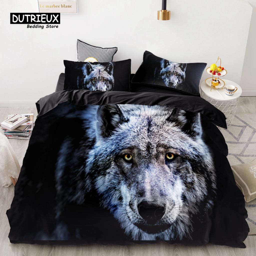 3D Wolf Space Duvet Cover Tiger Lion Animal Pattern Bedding Set Light And Dark Meet Wolf Moon Comforter Cover With Pillowcases
