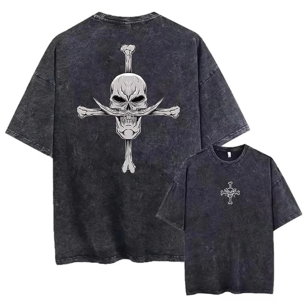 

Vintage T-shirt Street Wear Japanese Anime ONE PIECE Printed Washed Short-sleeved Oversized T-shirt Men s Casual T-shirt Top S