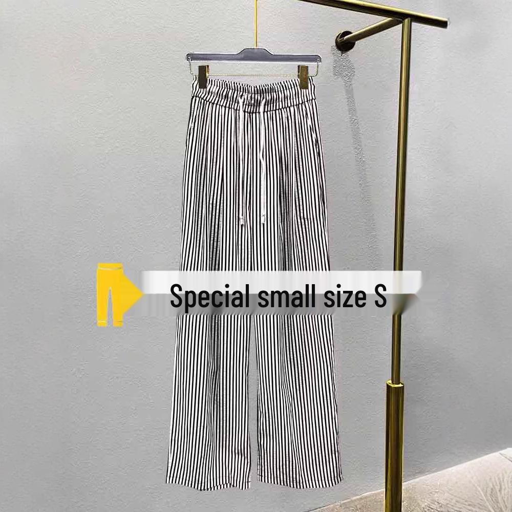 Petite Straight-Leg Tie-Waist Striped Wide-Leg Pants - Women's Casual Summer Loose Fit 145cm