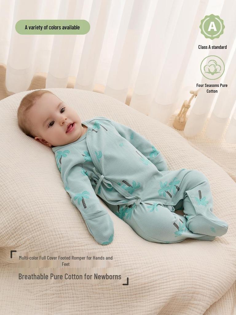 Baby Romper Pure Cotton A-Grade Crawling Suit with Hand & Foot Covers - Anti-Scratch Pajamas for Boys & Girls