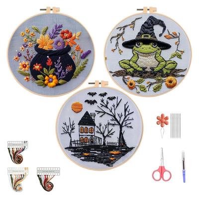 Kit Inicial de Bordado ABWR-Gótico de Halloween Para Adultos, Ponto Cruz DIY Com Padrões Assustadores