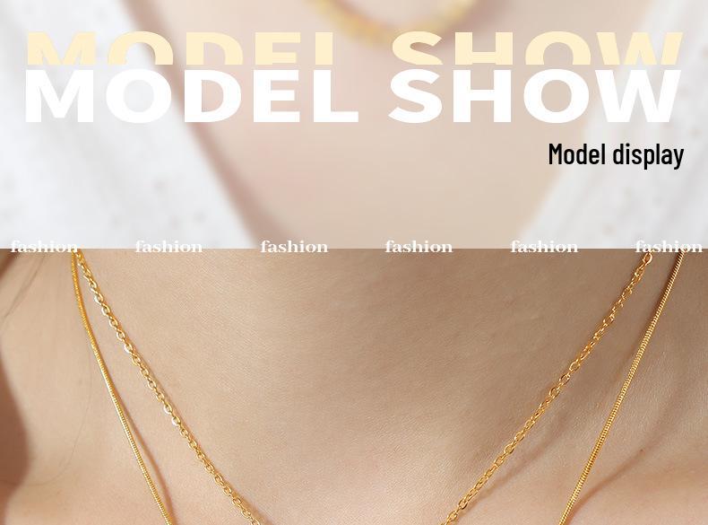 18K Gold Double Layer French Pendant Necklace - Titanium Steel Clavicle Chain