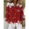 2025 Christmas Party Womens Long Sleeve Shirts Fashion Street Clothing Autumn Blouse Christmas Snowflake 3D Print Shirts Ladies
