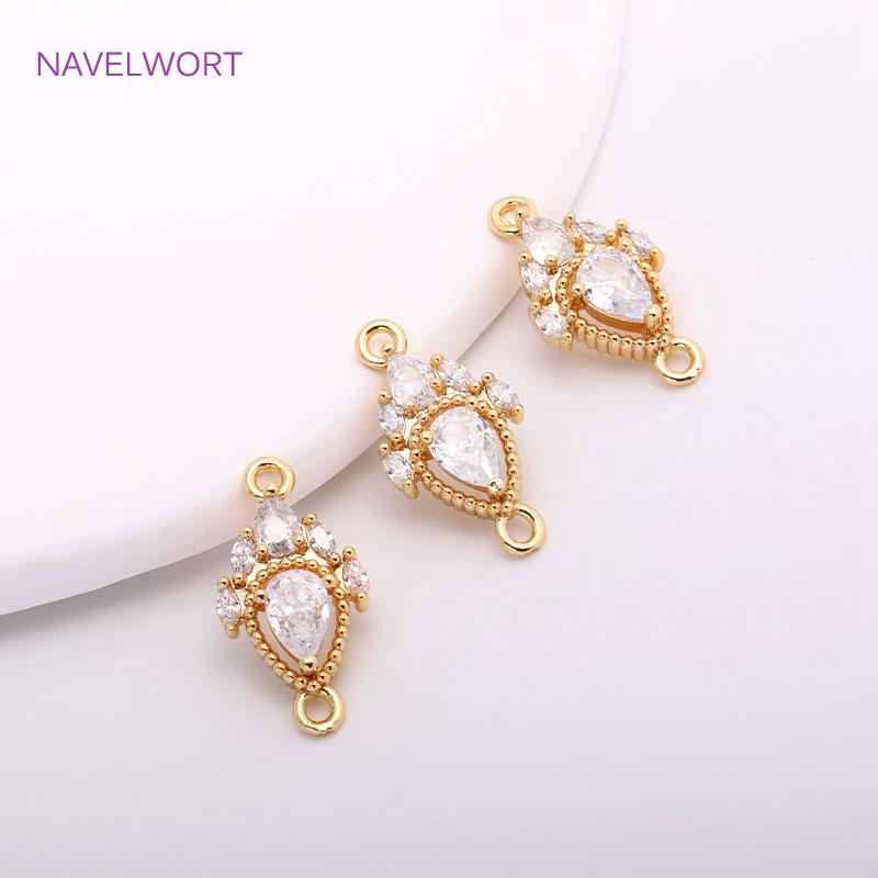 14K Gold Plating Inlaid Cubic Zirconia Crown Connector Fittings For Bracelet Necklace Making DIY Jewelry Making Accessories