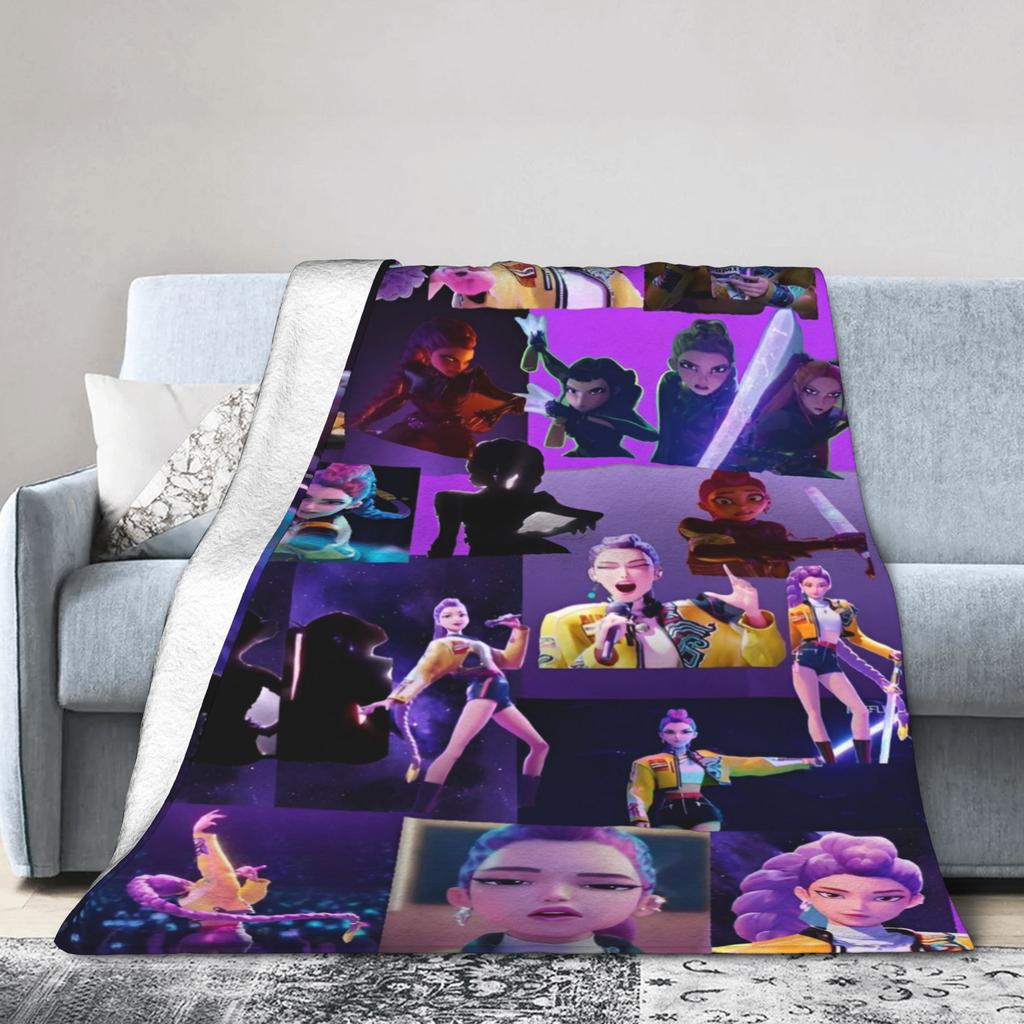 Huntrix Blanket Cover Coral Fleece Plush Kpop Demon Hunters Lightweight Throw Blankets for Home Couch Bedspread