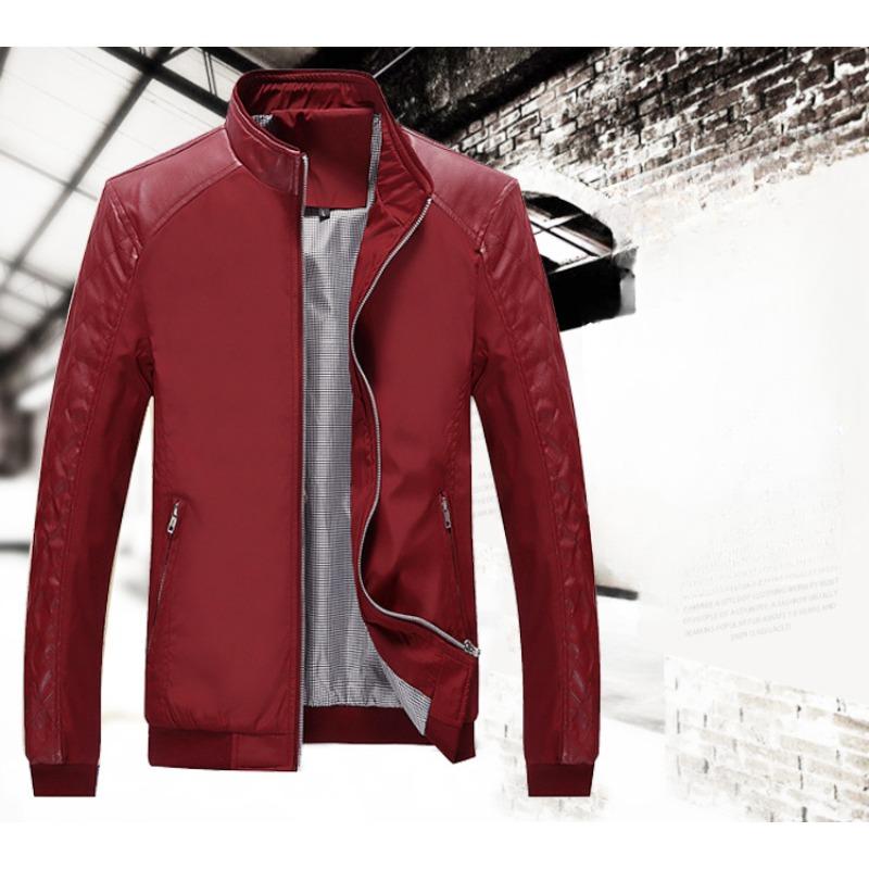 Весенняя новая молодежная куртка мужская тонкая облегающая искусственная кожа сращивание — фото 5