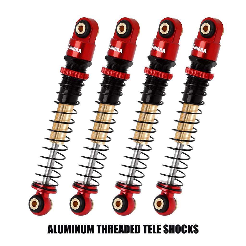 INJORA RC Shocks, 43mm Aluminum Threaded Teleshocks, Scx24 AXI90081 Deadbolts for 1/24 Crawler Cars, 4 Pieces (Red)