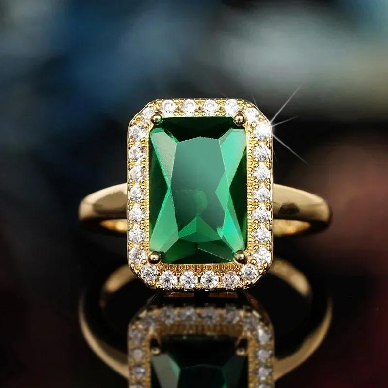 European And American Party New Women'S Ring Green Cube Zirconia Gorgeous Women'S Accessories Anniversary