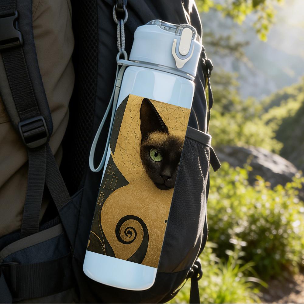 1PC Vintage Siamese Cat Bust 750ml Color Plastic Sports Water Bottle Leakproof Flip Straw Lid For Sports Office Home Use