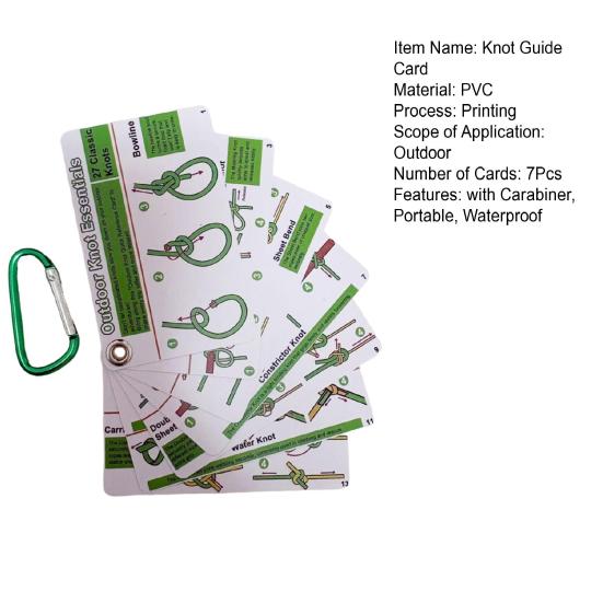 7Pcs/Set Knot Pocket Guide 27 Classic Knots Cards with Carabiner Reference Card Outdoor