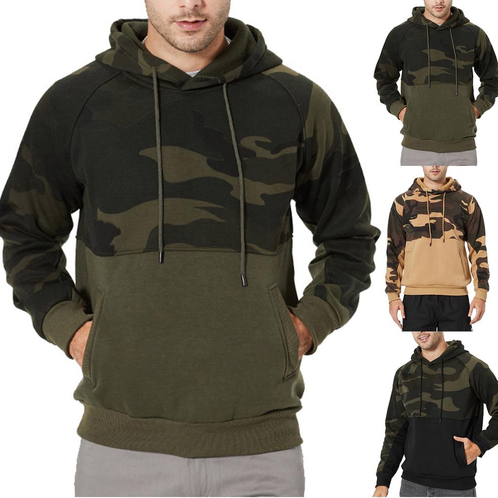 Men's Fashion Camouflage Sweatshirt Men's Drawstring Ribbed Closure Raglan-sleeves Hoodie