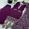 Royal Deep Purple Embroidered Kurti with Palazzo & Dupatta Set