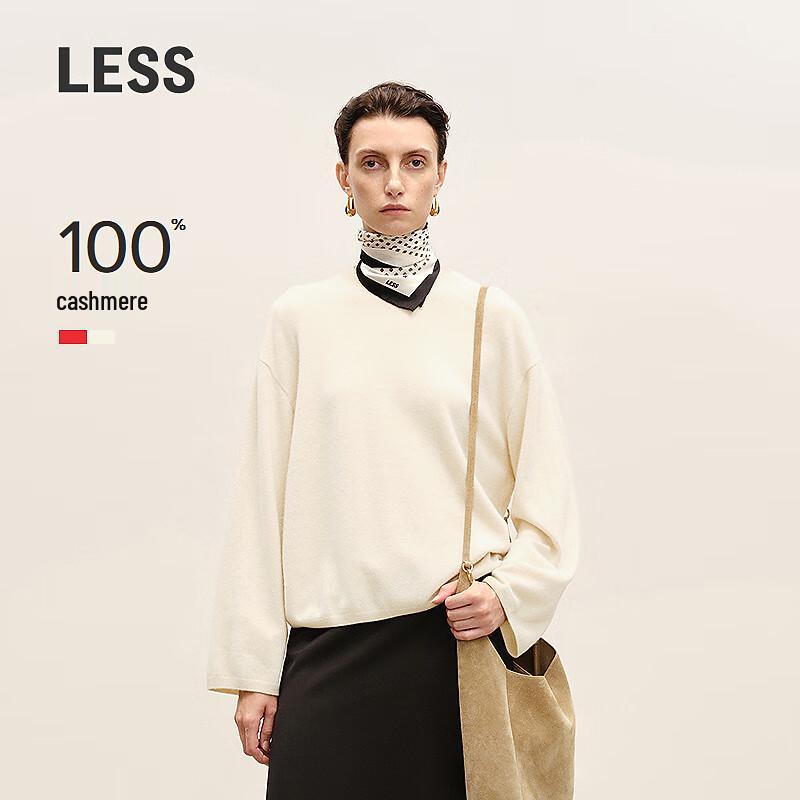 LESS Women's Round Neck Long-Sleeve Pure Cashmere Pullover